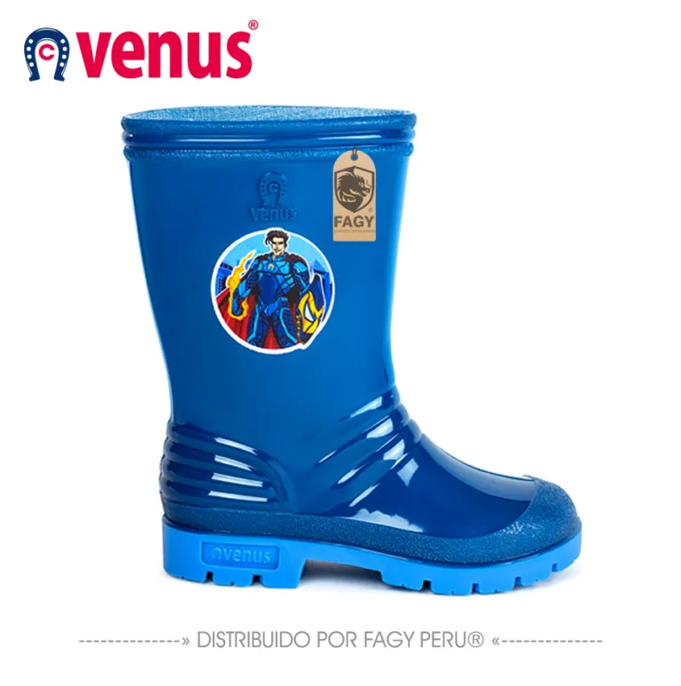 Bota infantil impermeable venus azul con sticker