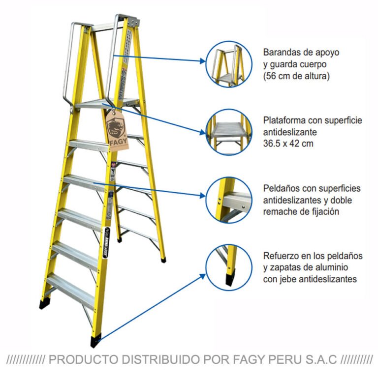 Escalera tijera plataforma fibra de vidrio rhino hoist